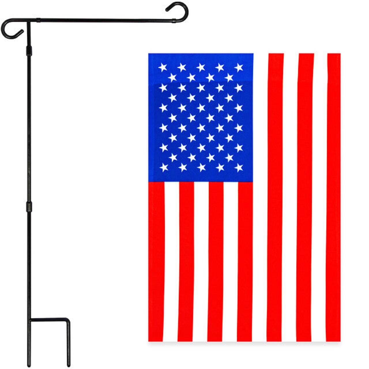 G128 Combo Pack: Garden Flag Stand Black 36x16 Inch & Garden Flag USA America Flag 12x18 Inch